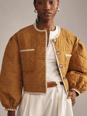 Astr Quilted Acacia Quilted Jacket in Camel with Cream Trim